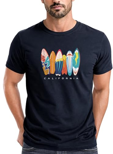 Neverless® Herren T-Shirt California Surfboards Surfing Motiv Printshirt Brustprint Aufdruck Sommer Fashion Streetstyle Navy 3XL