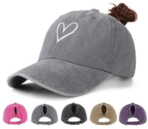 HeyCaps Pferdeschwanz Baseball Cap Damen Verstellbare Baseballkappe Vintage Mützen Sonnenschutz Basecap Mit Zopf Loch für Sommer Sport
