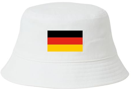 Deutschland Hut EM Fußball 2024 Herren Damen Anglerhut Fischerhut Bucket Hat Europameisterschaft Germany Fanartikel DE Public Viewing EM Deko Kappe Mütze Männer Frauen Fussball weiß Deutschlandfahne