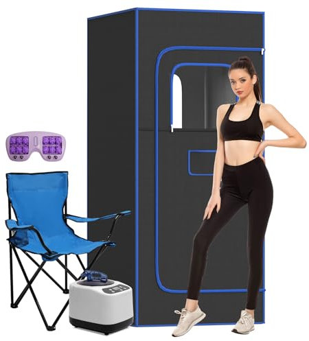 Slendor Sauna portatile, sauna a vapore per casa, sauna con vapore da 3 litri, tenda da sauna con sedia pieghevole, sauna interna con telecomando, sauna a 9 livelli, sauna portatile nera