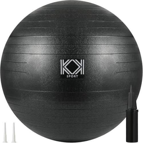KK Exercise Ball Anti-Burst Gym Ball, Fitness Ball For Yoga, Pilates Training, Swiss Ball With Hand Pump (Black: 55CM)