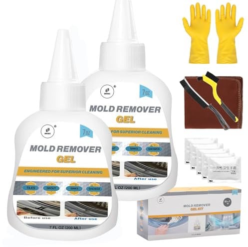 BARINOX Mould Remover Gel Kit - 10 in 1 Powerful Cleaner for Grout, Washing Machine, Tile, Shower, Kitchen Sink, Refrigerator Seals, Caulk, Bathroom, Toilet & Cleaning Brushes, Cloth and Gloves 400 ML