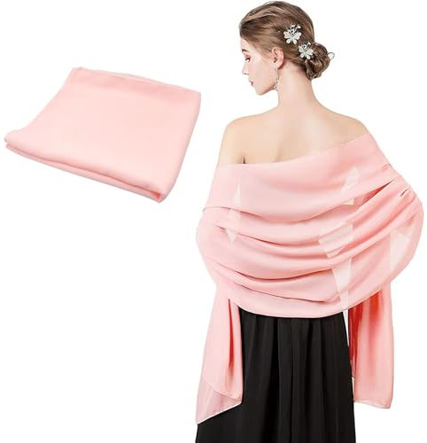 FUIPVGI Donna Chiffon Scialli, Stola Elegante Donna, Pashmina Donna Scialli, Cerimonia Wraps Sera Sciarpe, Sposa Sciarpa da Sposa, per Abiti da Sera, Abiti da Sposa, Abiti (Rosa Nudo, Taglia unica)