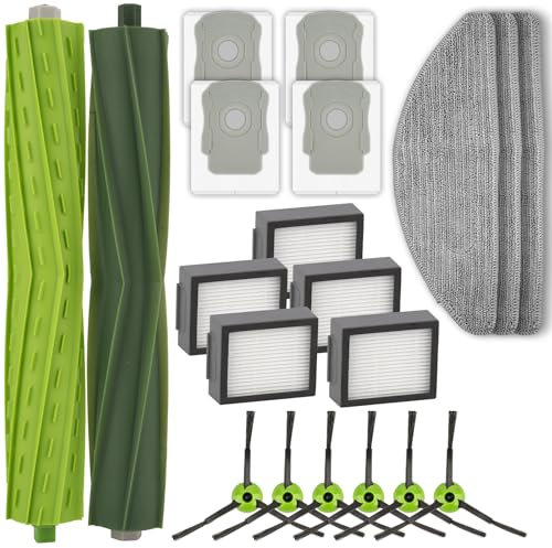 (20 pezzi) Ricambi per iRobot Roomba Combo i5 i5+, Combo j5, Combo j5+ Robot Aspirapolvere, 2 spazzole a rullo, 6 spazzole laterali, 5 filtri HEPA, 4 sacchetti raccoglipolvere, 3 Panni per mocio