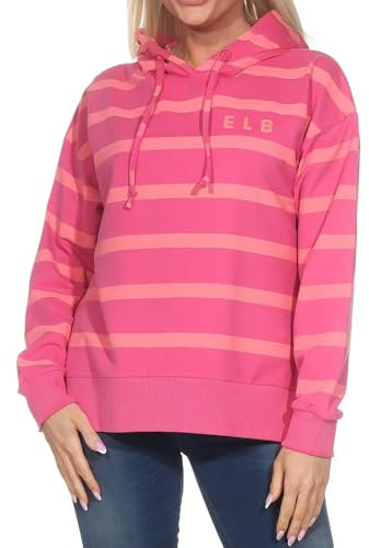 Elbsand Damen Hoodie ESWMarvi gestreiftes Sweatshirt mit Kapuze 70798 00 Soda Pink + Alarm (058) L