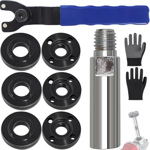 Juvaeny - 5/8-11 Angle Grinder Extension Bar with 6 Flange Grinder Nuts, Adjustable Grinder Wrench and Non-Slip Gloves, 9 Pack Tool Accessories