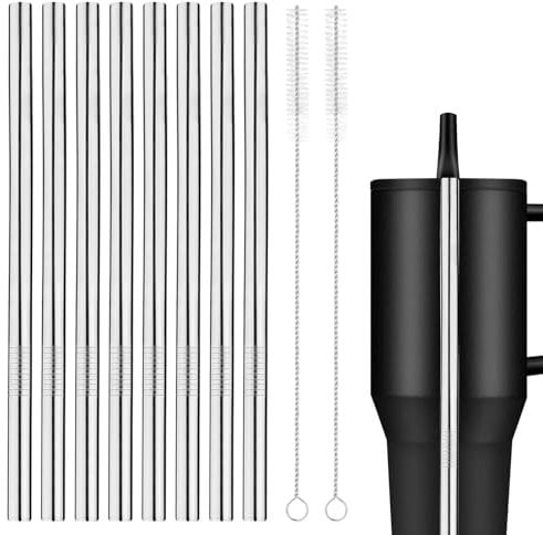 8 Pack Stainless Steel Replacement Straw for Hydrojug Traveler 40 oz, Reusable Metal Straws with Cleaning Brush for Hydrojug Traveler Tumbler Accessories, Dishwasher Safe