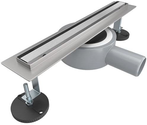 SONNI Duschrinne 30 cm, schmale Duschrinne, gebürsteter Edelstahl | Schmale Duschrinne mit 360° drehbarem Ablauf, Haarsieb und Geruchsverschluss für eine platzsparende und flexible Montage.