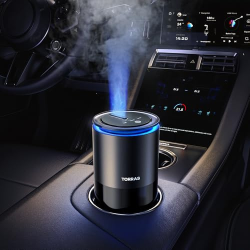 TORRAS CF12 Smart Car Air Freshener, Ultrasonic Mist & High-Speed Fan for 1s Fragrance Diffusion, Auto On/Off, Adjustable Intensity, Elegant Ambient Light, 45ml Premium New Car Scent(Lasts 6 Months)