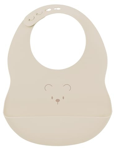 Nattou Bavoir en Silicone avec Récupérateur, Taille Réglable, Vegan, Sans BPA, Environ 20 x 27 cm, Silicone, Argile