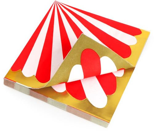 PARTY GO Servietten Geburtstag 33x33cm 24 Stück, Servietten Rot Zirkus-Thema Einweg Papierservietten für Deko Geburtstag, Partys, karneval, Kinderparty Tischdeko, Rot und Weiß Gestreift