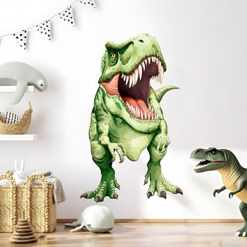 Supzone Wandtattoo Großer Dinosaurier Wandaufkleber Grüne Tyrannosaurus Wandsticker Kinderzimmer Babyzimmer Jungenzimmer Spielzimmer Wanddeko (105x63cm)