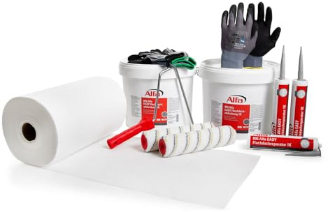 Alfa Flachdachabdichtungs-Set 7 m² – Mit Vlies, Walze & Handschuhen | Profi-Qualität – Komplettset mit Vlies, Reparaturmasse, Beschichtungswalze und Handschuhen für 7 m²