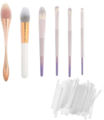 60 Pcs Makeup Brush Guard, Brush Cover Reusable Makeup Brushes Protector Expandable Brushes Nets Mesh Cover Set for Travel, Women and Girls Storing Make-Up, Rose (White)