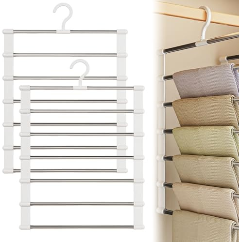 OMJMYY 2 Stück Hosenbügel Platzsparend Hosen Kleiderbügel Platzsparend Kleiderbügel Für Hosen Spart Platz 80% Im Kleiderschrank Faltbare Kleiderbügel Zum Aufhängen Von Hosen Schals Röcke Handtücher