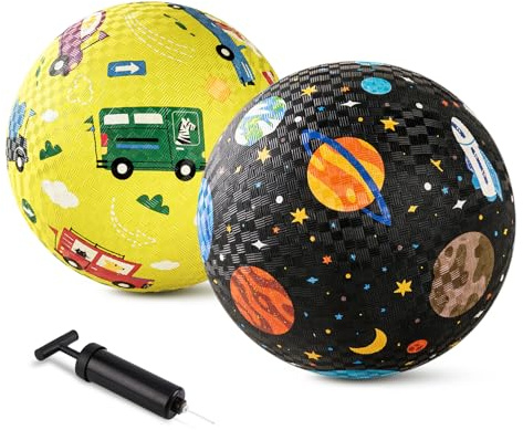 INPODAK 2Pack Spielplatz Bälle 21.5cm Spielball Gummi Ball Kinder ab 3 Jahre Rutschfestes Kickerball Set mit Pumpe Indoor Outdoor Garten Spielball Ostergeschenke zum Geburtstag für Jungen und Mädchen