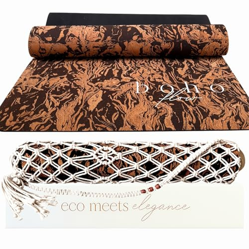 Boho Flow Deluxe-Yogamatte aus Kork, Größe XL, Caffè Core Limited Edition, extra groß, 183 x 66 cm, umweltfreundlich, revolutionäres Design mit Unterseite aus Naturkautschuk, 5 mm dickes Kissen