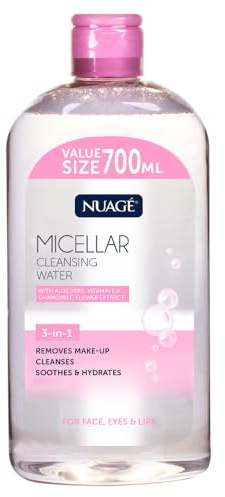 Nuage Micellar Cleansing Water with Aloe Vera, Vitamin E & Chamomile Flower Extract | 3-in-1 - Gently Removes Makeup, Cleanses, Soothes & Hydrates Skin | Suitable for Face, Eyes and Lips (700ml)