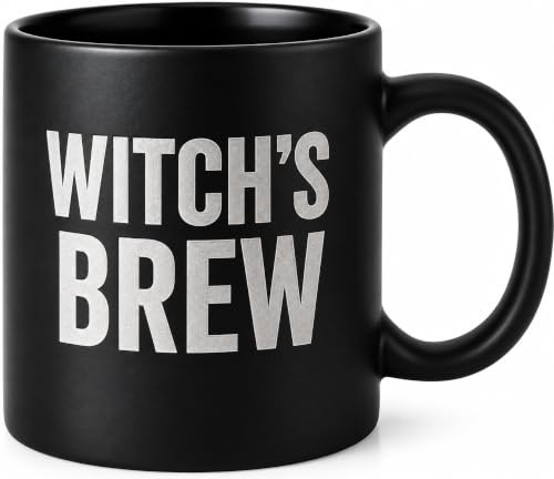 JRose Collections Grande tasse noire de 625 ml – Gravure « Witch'S Brew » – Tasse à café et thé en céramique – Verres sur le thème d'Halloween