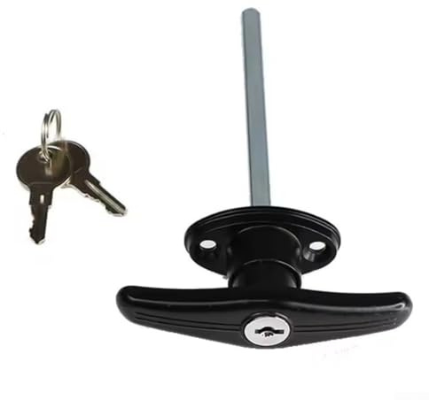 Besttoolifes Serratura per porta del garage, maniglia a T, in lega di zinco, impermeabile, per roulotte, camper, con chiave diversa, parti per porte del garage (nero) (lunga)