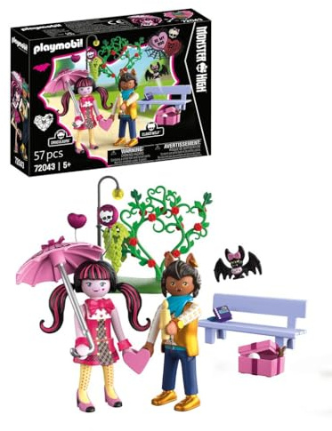 Playmobil Monster High Rendez-Vous de la Saint-Valentinc Draculaura et Clawd avec Banc et Accessoires, Jouet pour Enfants à partir de 5 Ans, 72043