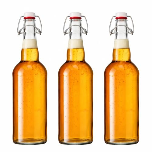 made in home - leere Bügelflaschen 750ml zum Befüllen Weiß - große Flaschen mit Bügelverschluss - Bügel Glasflaschen Set für Saft, Getränke, Likör, Öl, Saucen - Weiß (6)