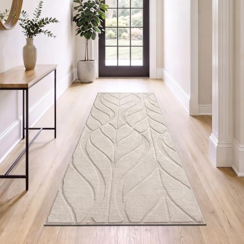 SHACOS Teppich Läufer 60x180 cm, Beige Läufer Flur rutschfest, Küchenteppich Waschbar, Teppichläufer Modern Flurteppich für Küche, Eingang, Wohnzimmer, Schlafzimmer