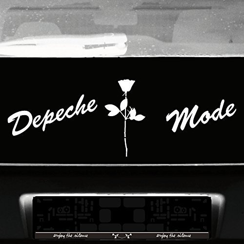 GreenIT Set Schreibschrift Schriftzug und Rose Aufkleber Tattoo die Cut car Decal Auto Heck Deko Folie Depeche Mode (Weiss)