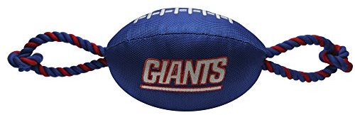 Pets First NFL NEW YORK GIANTS Nylon Football Dog Toy with inner SQUEAKER & Pull Ropes PET SPORTS TOY