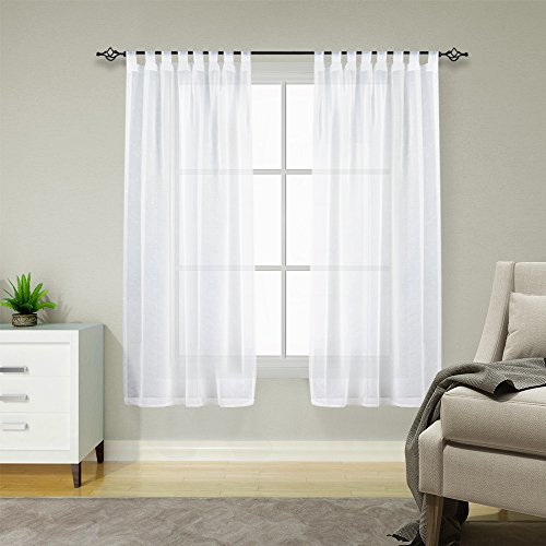 TOPICK Weiß Gardinen mit Schlaufen Einfarbig Gardinen für Wohnzimmer Schlafzimmer Fenster Transparent Durchsichtig Stores Landhausstil Modern Fenstergardinen 2er Set 145H x 140B (cm)