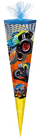Schultüte mit goldgefärbter Gravur / Zuckertüte / 85cm / eckig / Monster Truck