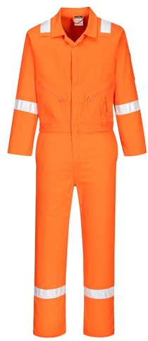 Portwest C814 Iona Enhanced Cotton Coverall Moisture Wicking Fabric | Orange, 5X Large, UPF 40+, EN 17353, Regular Fit, Concealed Zip Opening, Two-Way Zip, Reflective Tape, Phone Pocket, Workwear