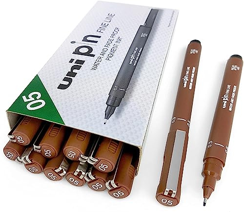 Uni Pin Fineliner Zeichenstift, Sepia Ton, 0,5 mm, 12 Stück