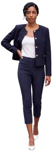 Roman Originals Capri Trousers for Women UK Cropped Pants with Pockets Ladies 3/4 Length Bengaline Stretch Legging Crop Pull On Tregging Elasticated Waist Work Office Slim