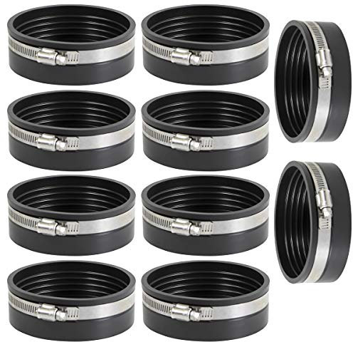 EVERCONNECT Flexible PVC Pipe Cap with Stainless Steel Clamps, 6 Inch Black (Pack of 10)