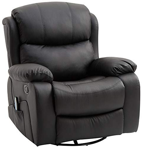 HOMCOM PU Leather Massage Recliner Chair with 8 Points and Heat, Manual Reclining Chair with Swivel Base, Footrest and Remote, Rocking Armchair, Black