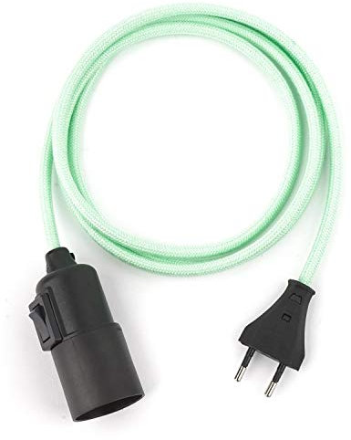 3m Plug-In Lampe MINT, Textilkabel mit Lampenfassung aus Thermoplast (Glattmantel) mit Schalter und Eurostecker