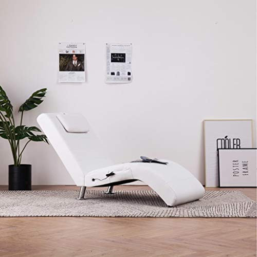 Festnight Chaiselongue mit Kissen Relaxliege Liegesessel Relax Liege Chaiselongue Lounge Sofa Weiß Kunstleder 144 x 59 x 79 cm