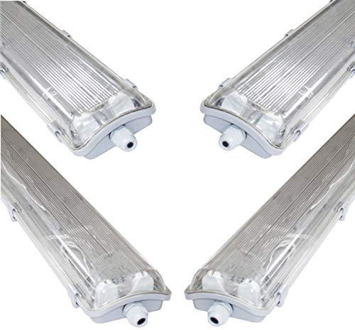 pureled SET 4x LED Feuchtraumleuchte Wannenleuchte Keller Werkstatt IP65 8x T8 LED 120cm 18W 6000K G13 Bürolampe (4x kaltweiß)