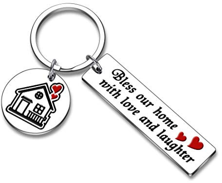 Schlüsselanhänger für Hausbesitzer, Ehemann, Ehefrau, Paar, Familie, Bless Our Home with Love and Laughter First Home Einzugsgeschenk, Umzugsgeschenk, Realtor, Schließungsgeschenke