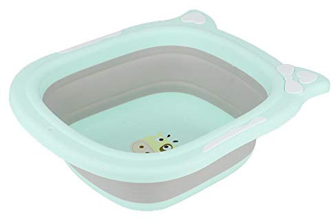 Baby zusammenklappbares Waschbecken, Cartoon Folding Baby Ass Waschbecken Tragbares, dehnbares Gesicht Fußwaschbecken für Kleinkinder Outdoor Travel Camping Wandern(Grün)