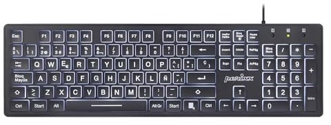 Perixx Peribook 317 ES, Standard-Tastatur mit Hintergrundbeleuchtung, große, Bedruckte Buchstaben, mit Kabel, spanische QWERTY mit Ñ, Schwarz