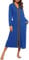 Ekouaer Damen-Bademantel mit Reißverschluss, langärmelig, Loungewear, leicht, Hausmantel, volle Länge, Nachthemd mit Taschen, Blau (Snorkel Blue), Large