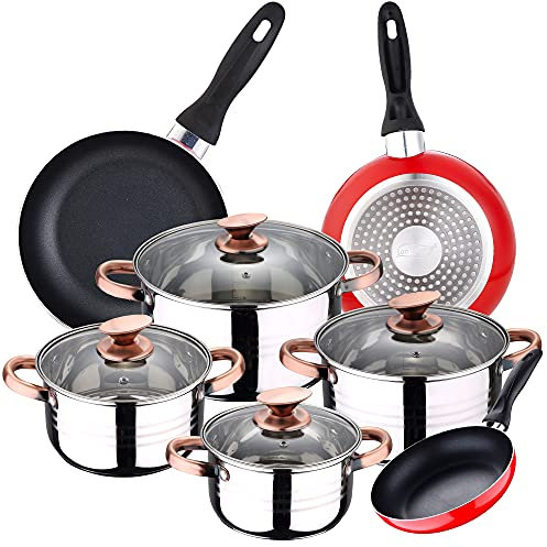San Ignacio Bateria 8pc acero inoxidable apta para inducción + 3 sartenes 16/20/24 cm, Color Rosa, PK3379