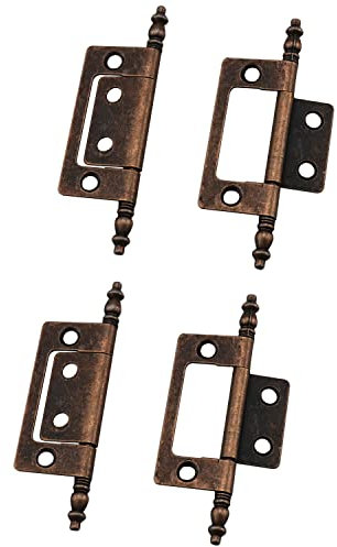 ZCZQC 4 Pcs/Pack Antique Brass Non-Mortise Hinges Finials Cabinet, Cupboard Door Furniture Reproduction Hardware 3.27inch x 0.94inch