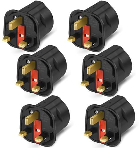 VGUARD European to UK Adapter- 6 Pack Plug Adaptor EU to UK Plug Adapter 2 Pin Plug Adaptor to 3 Pin for Travel Converter from France, Italy, Spain, Germany to UK- Black