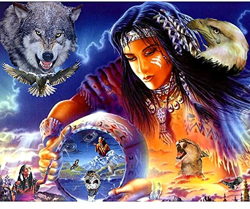 YSCOLOR Diamant Painting DIY Diamant Stickerei Indian&Eagle&Wolf Kreuzstich Kristall Voller Diamanten Sets Dekorative Diamant Malerei 30X40cm