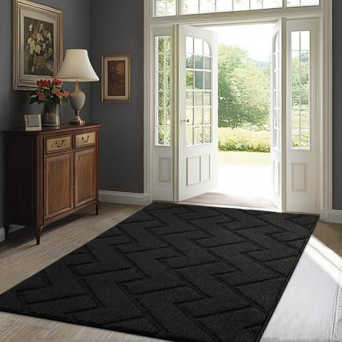 Biscpro Fußmatte Schwarz 90x150cm Innen und Außen, Waschbar Fussmatte, Wasserdicht Türmatte, Rutschfester Schmutzfänger Teppich für Eingang, Haustür, Patio, Flur, Garten