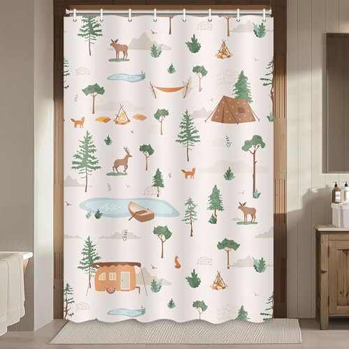 Wohnmobil-Duschvorhang, Reiseanhänger, Badezimmer-Zubehör, Wildleben, Hirsch, Elch, Wald, Dekoration, Camping, Duschkabine, Vorhänge, 119,8 x 161,4 cm, Beige