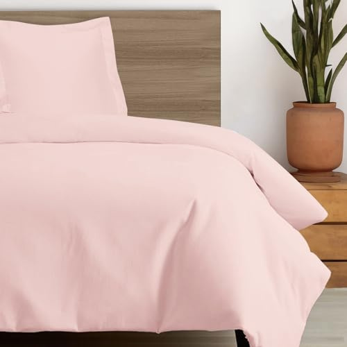 Pizuna Coton Ensemble de Housses de Couette 140x200 cm Rose Clair 400 Fils | 1 Personne, 100% Coton Longue Tige Armure Satin, Housse de Couette de Luxe avec Fermeture à Boutons Rose Clair